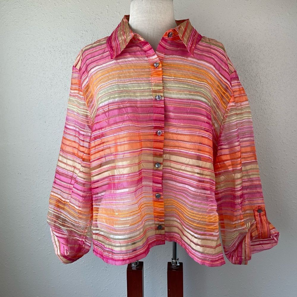 Notations Sheer Long Sleeve Top Size L EUC
